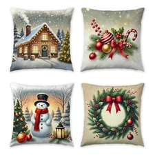 HDVUHKI Christmas Pillow Covers 18x18 inch Set of 4, Holiday Winter Outdoor V...