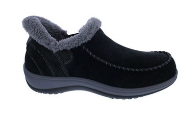 OrthoFeet Lorin Black Handsfree Slip-In Damenslipper Warmfutter schwarz