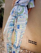 Pantaloni Zara The Cornelia nuovi con etichette boho raso lounge pantaloni boho patchwork medi