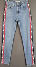 Levi's 721 Women High Rise Skinny Denim Blue Jeans Side Stripe Logo Size 26