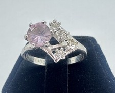 Sterling Silver Ring Purple And White Stones Size 7.5