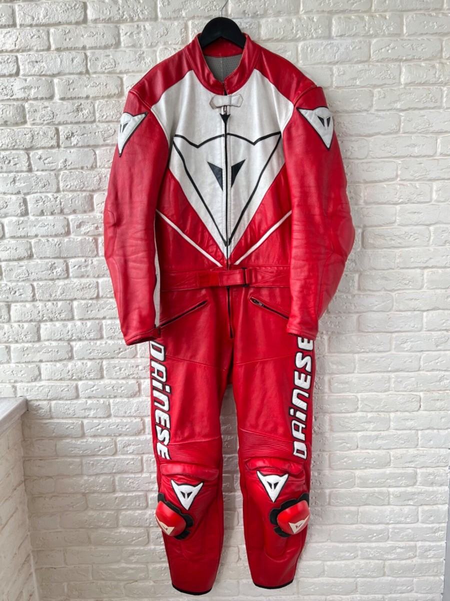 Dainese Red Logo Leather Moto Bike 2 pcs Race Suit Men's