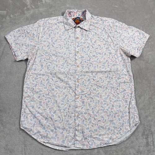 Robert Graham Shirt Mens Medium White Geometric Short Sleeve Button Up Classic