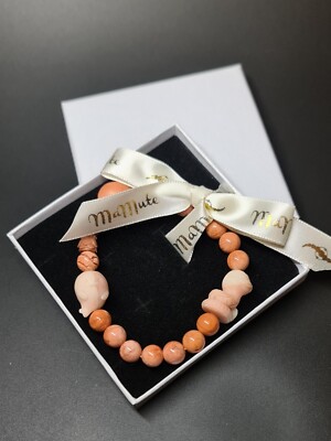 Natürliches hochwertiges Alashan Achat handgeschnitzt & Zuckerwatte Achat Armband 