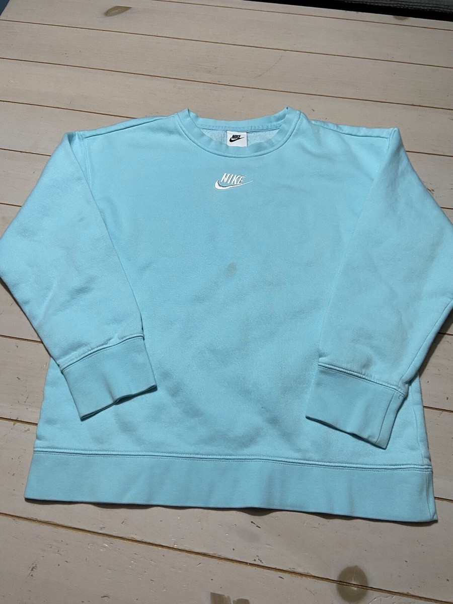 Nike Womens Center Check Swoosh Crewneck Baby Blue Sweater Size