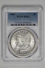 1887 $1 Morgan Silver Dollar PCGS MS 61 with New Holder