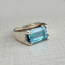 925 Sterling Silver Ring, Octagon Blue Quartz Unisex Gift Ring Jewelry