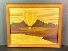 1984 Front Range Balloon American Craftsman Marquetry Wood Inlay Art Signed