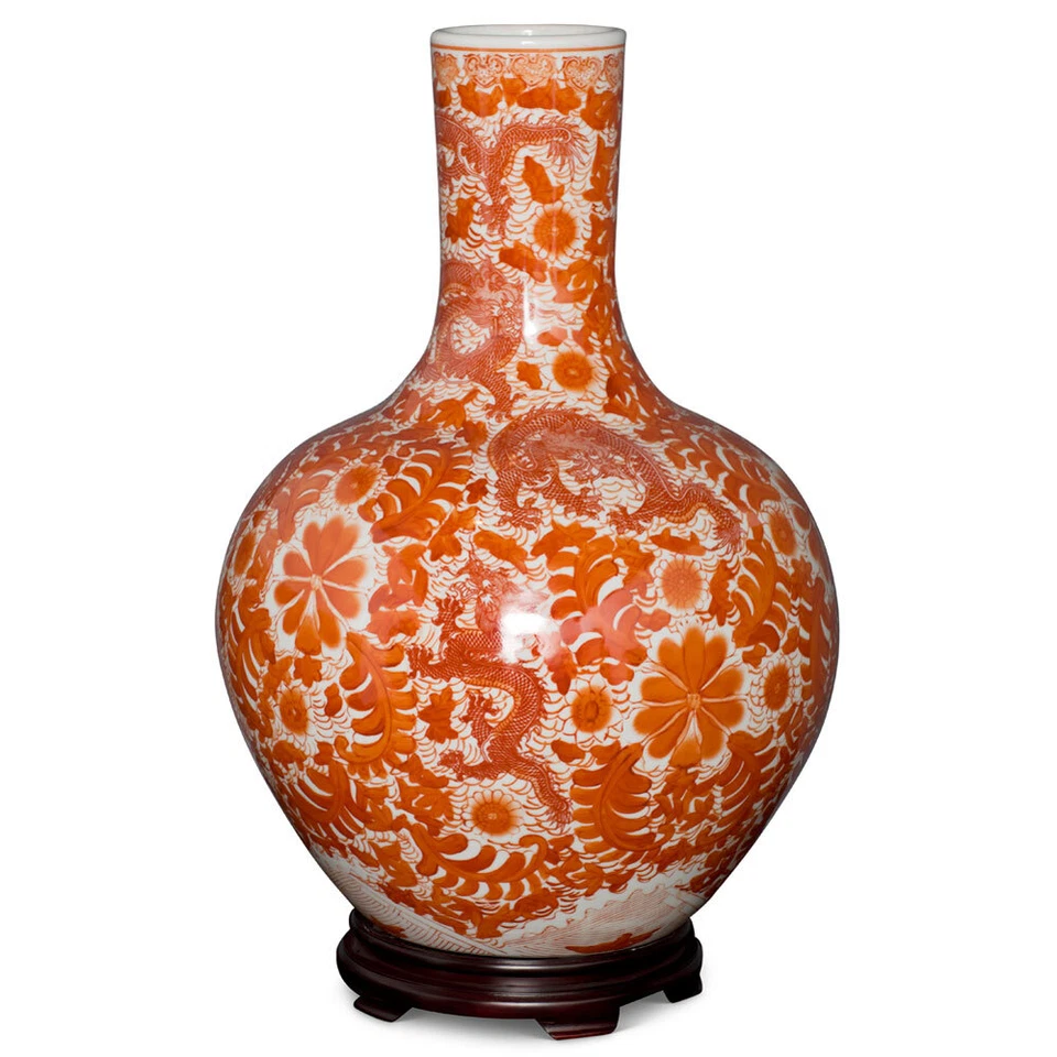 VENDEDOR DE EE. UU. - Jarrón templo de porcelana dragón chino imperial rojo y blanco Foto 2 de 4