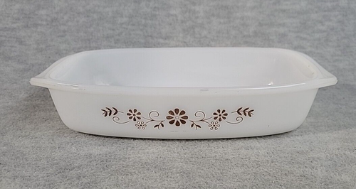 Piatto da forno vintage Pyrex Dynaware marrone floreale oblungo 10,5 x 6 Pyr-o-rey