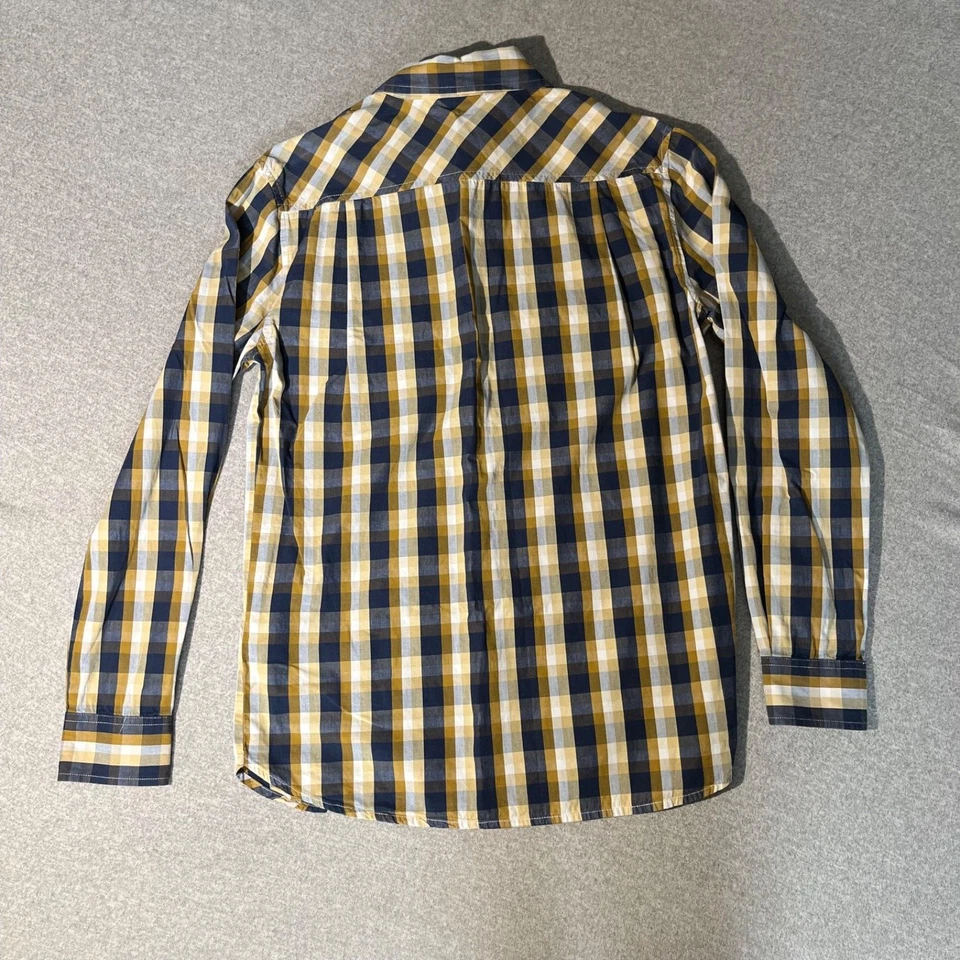 Merrell Button Down Shirt Men Size Small Ivory Blue Yellow Plaid Casual Cotton - Image 2 of 4