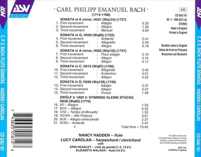 NANCY HADDEN C.P.E. BACH: FLUTE SONATAS NEW CD