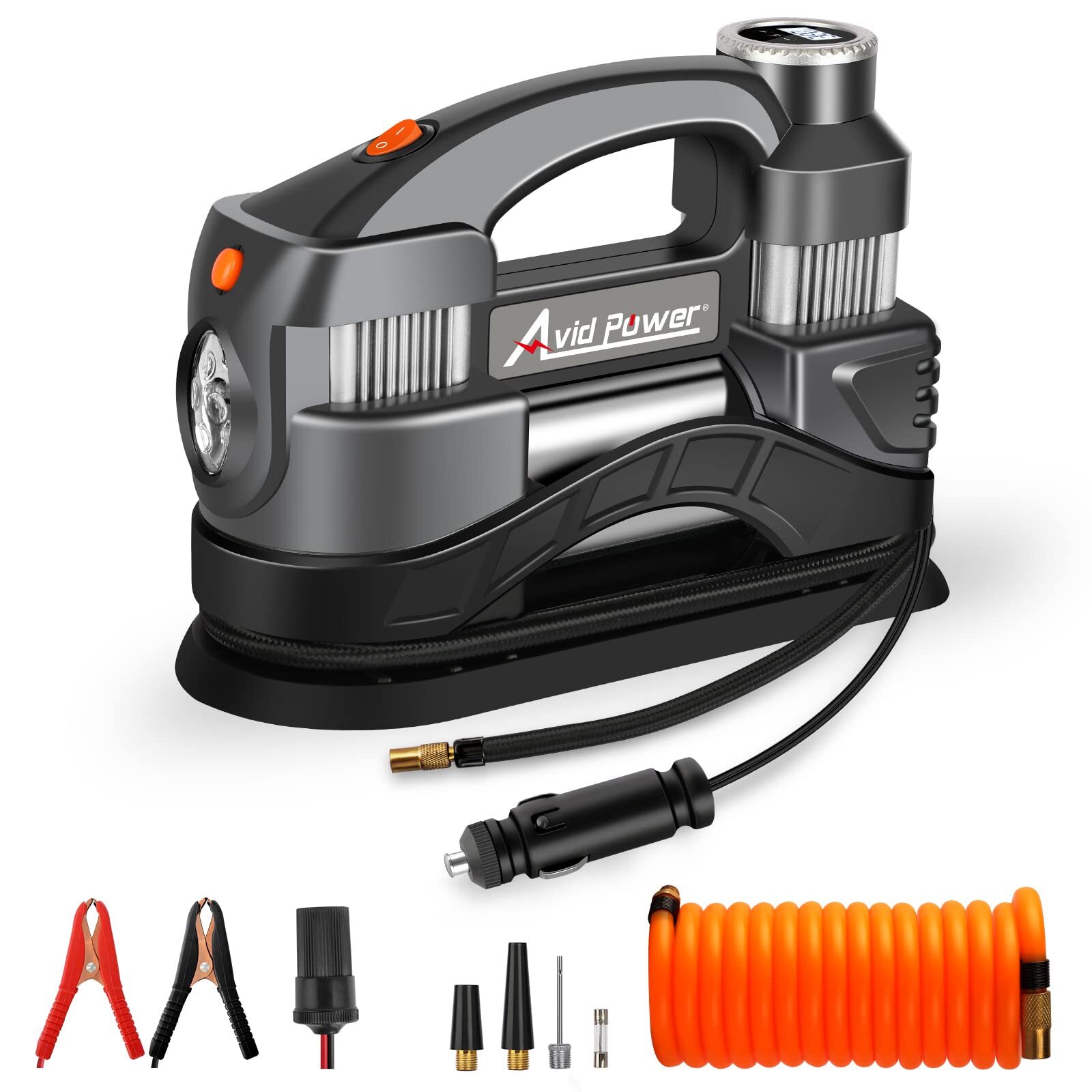 12V DC Tire Inflator Portable Air Compressor with Heavy Duty Dual Cylinders f...