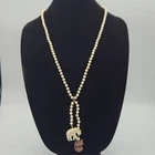 Large Vintage Miriam Celluloid And Carved Wood Lucky Elephants Pendant Necklace