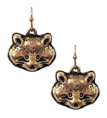Vintage Style Rustic Metal Racoon Dangle Earrings for Women