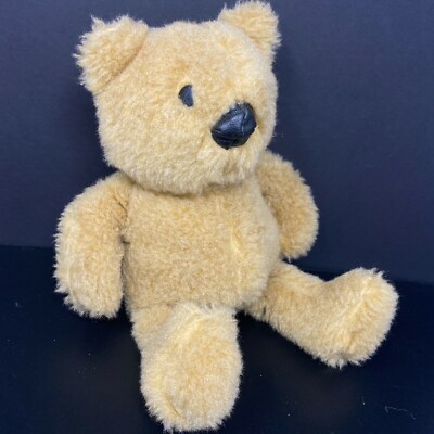 Vintage Tan Brown Bear Plush Leather Black Nose Shaggy Koala 14'' Stuffed Animal 