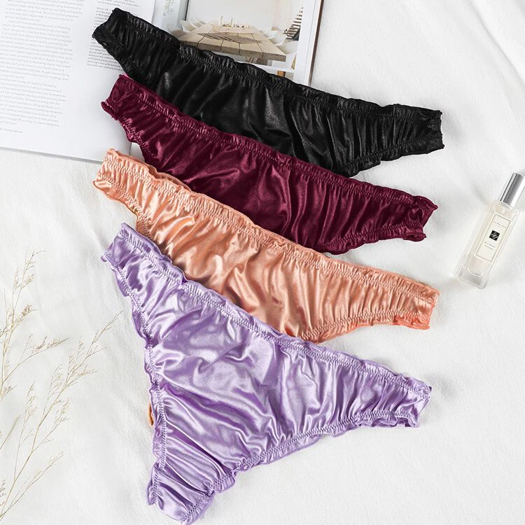 4 Pack Lot Sexy Womens Satin Panties Thong High Cut Underwear G string Bikinis - Image 2 of 4