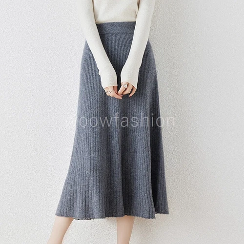 Women 100% Cashmere Wool Skirt Elastic Stretchy Flowly A-Line Midi Long Skirt - Bild 9 von 21