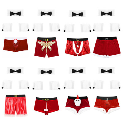 Mens Outfits Sexy Christmas Costume Flannel Lingerie Set Male Underwear Eve  Red