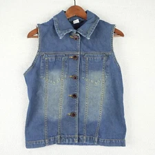 Vintage Denim Vest Womens 8 Blue Jean Embroidered Stone Wash Stretch Western 90s