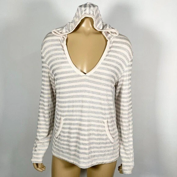 Chico’s Travelers Women’s Size 1 (Medium) Metallic Sparkle Stripes Hoodie