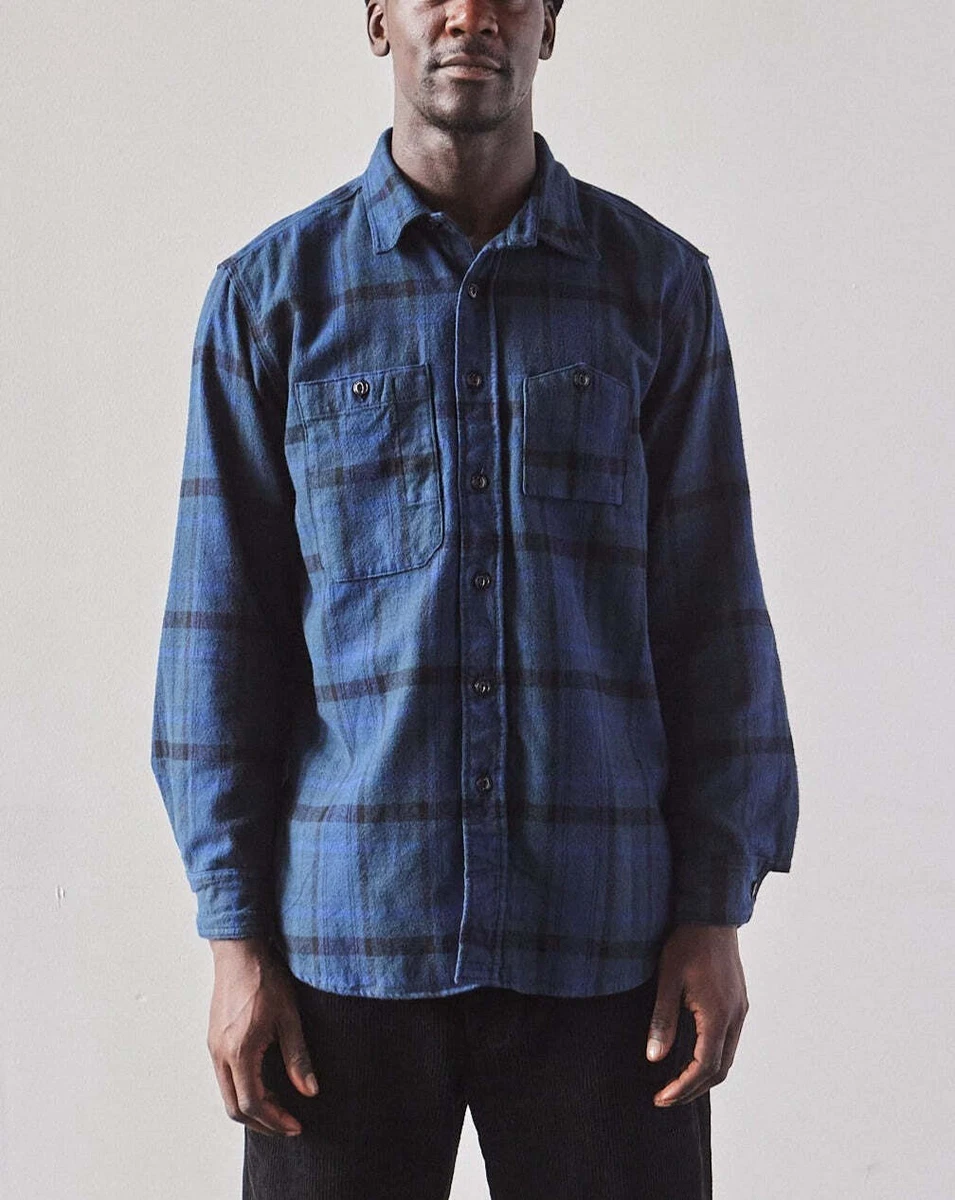 Engineered Garments Cotton Flannel Work Shirt, Navy/Black Plaid | eBay