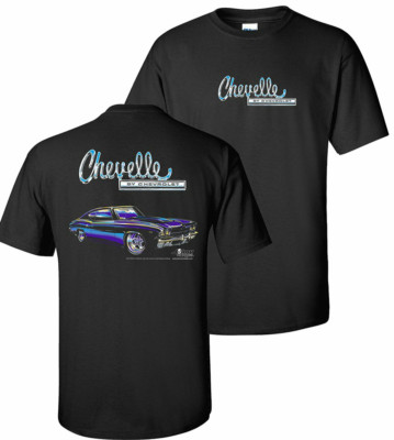 Chevelle T-Shirt - Black w/ 1969 Blue Chevy Car & ''Chevelle by Chevrolet'' Script