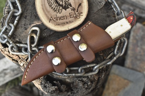 Ashen Edge Hand Forged Skinner Knife Twist Damascus Bone Micrata Bolster EDC - Picture 5 of 6