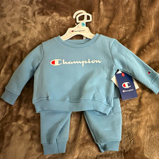 Champion Baby 6M 2pc Fleece Logo Sweatshirt  Cargo Jogger Pants Set Blue