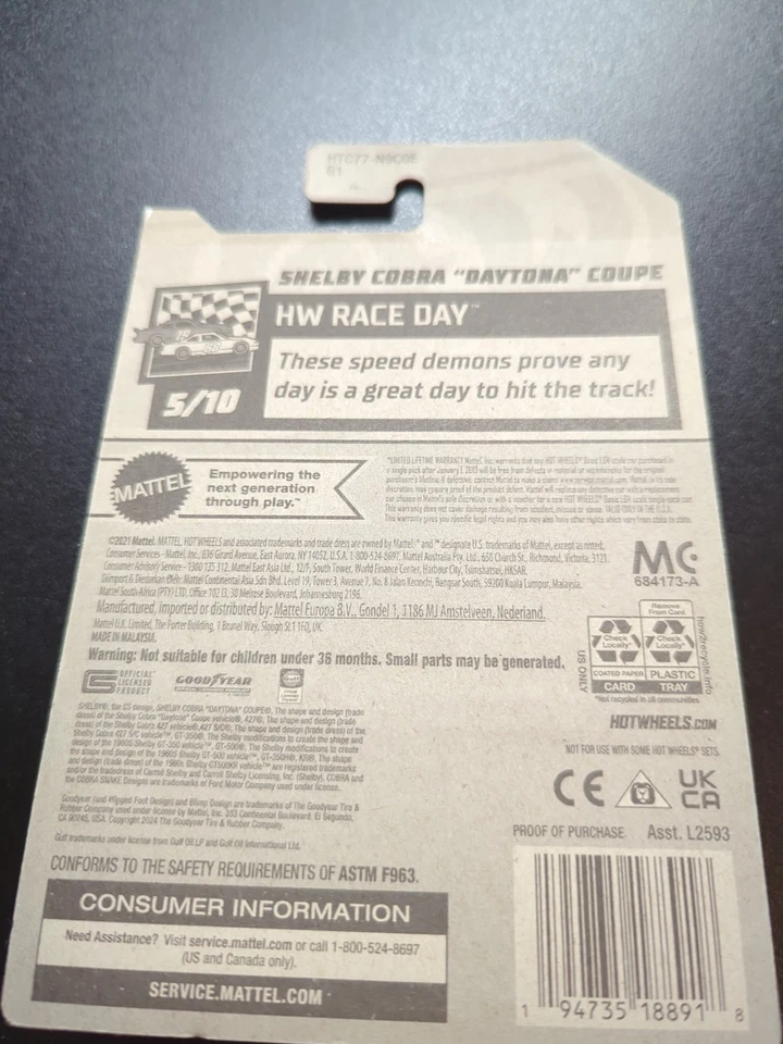 Hot Wheels Shelby Cobra “Daytona” Coupe 2022 HW Race Day 5/10 #122/250 - Image 2 of 2