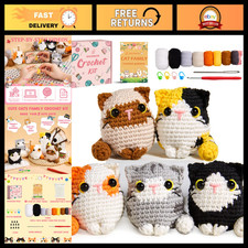 Crochet Kit for Beginners - 5 Cat Amigurumi Craft Set, Easy DIY Project