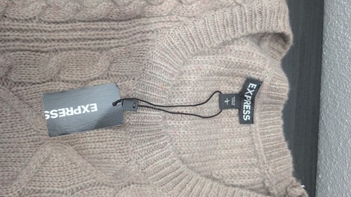 Express Damen Pullover braun Zopfmuster offene Schulter Langarm Größe L - Bild 11 von 13