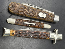 3 Antique Bone Handle Knives Boker's Improved Cutlery, Schrade Cut Co, S&A Co