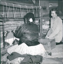 1950 Noble Navajo Woman Weaving Indian Woman Rug Design 7X7 Historic Press Photo