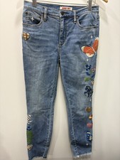 Johnny Was Embroidered Cropped Skinny Jean Adela Size 26 Raw Hem Distressed