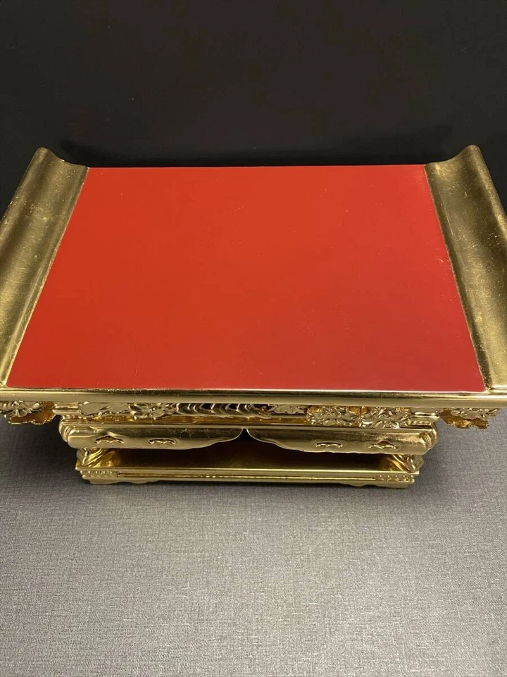 Tavolo Wazan legno oro altare buddista giapponese tradizionale usato - Immagine 3 di 4