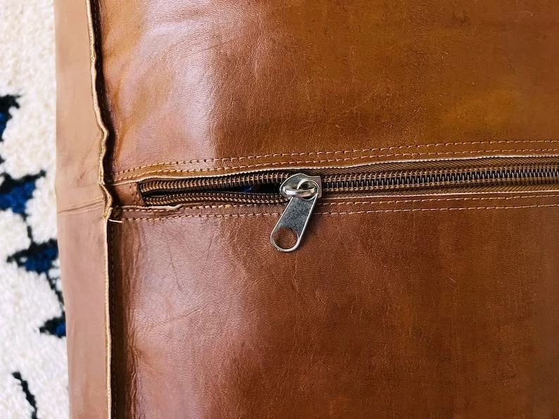 Leather Pouffe Aamazing Moroccan New Ottoman Footstool 30'' Unstuffed Footrest - Image 3 of 4