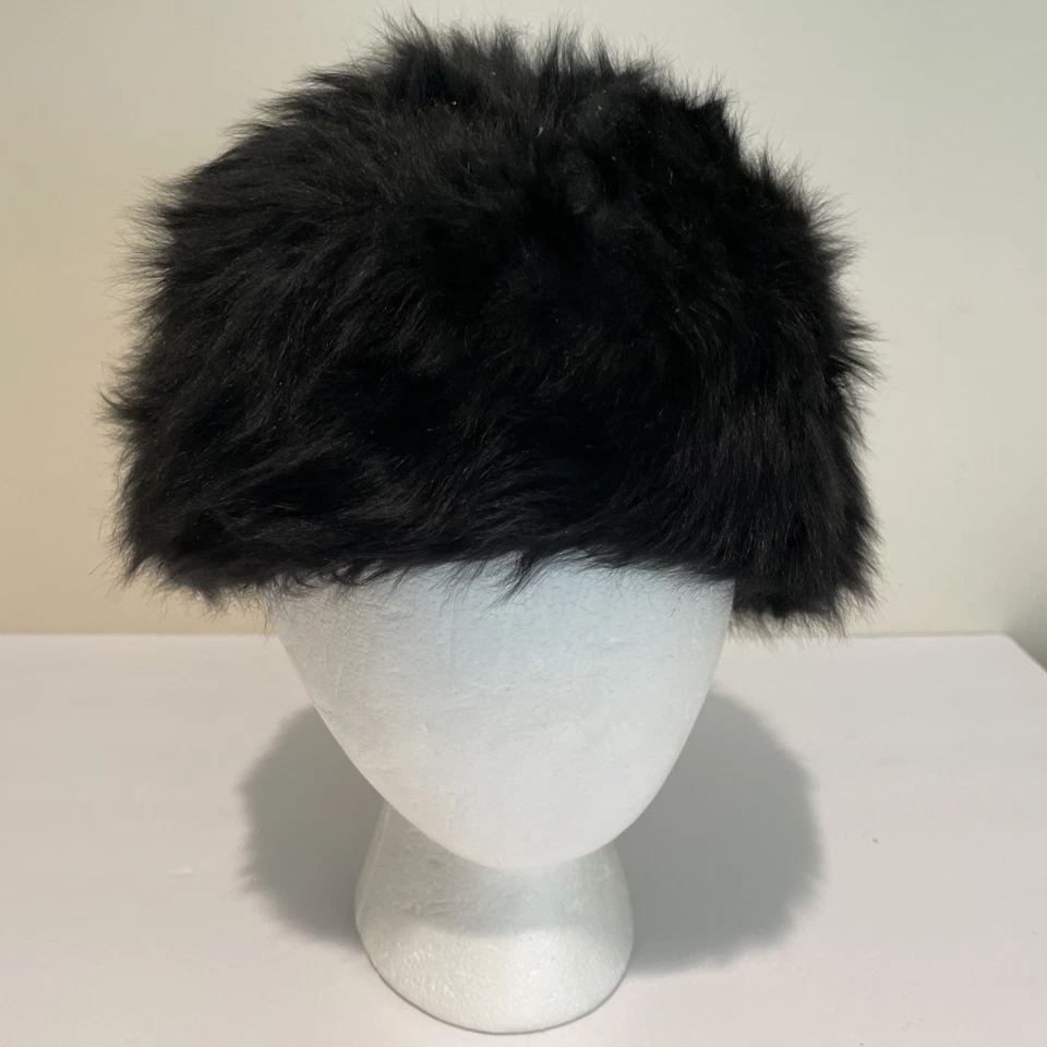 Vintage 60s Faux Fur Pillbox Hat Women's One Size Black Old Money Luxury Church - Image 3 of 4