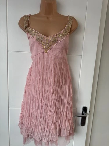 Atmosphere Pink Embellished Strap Dress Crinkle Chiffon Party Womens UK 14