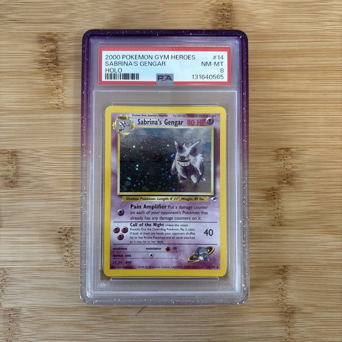 2000 POKEMON GYM HEROES HOLO #14 SABRINA'S GENGAR PSA 8 with Grape