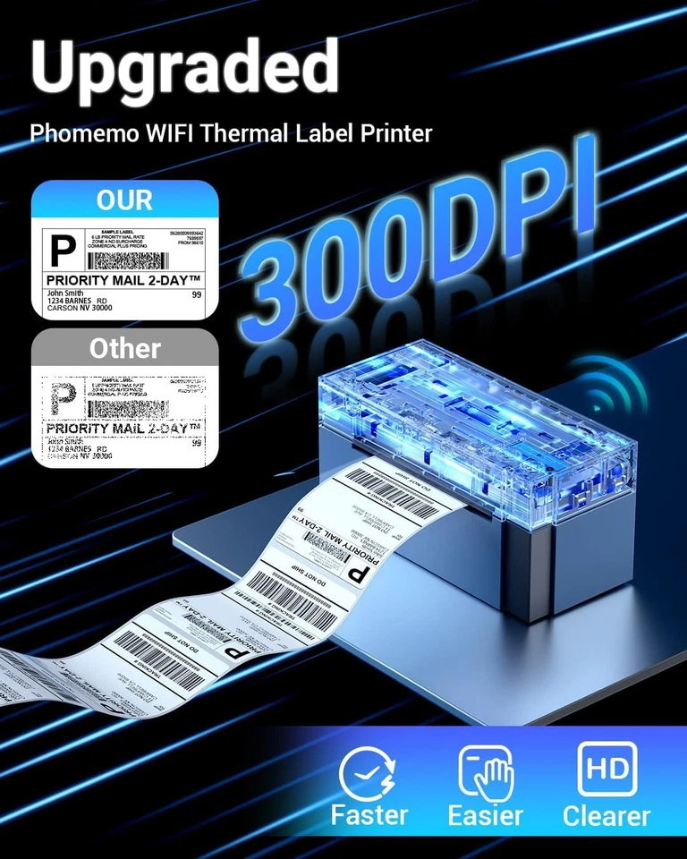 Thermo Etikettendrucker WLAN+USB 300 DPI Versandetikettendrucker für DHL Hermes - Bild 4 von 4