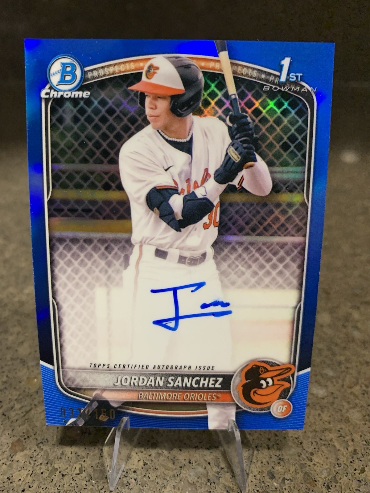 2025 Bowman Chrome Jordan Sanchez 1st Bowman Auto True Blue Refractor /150 RC