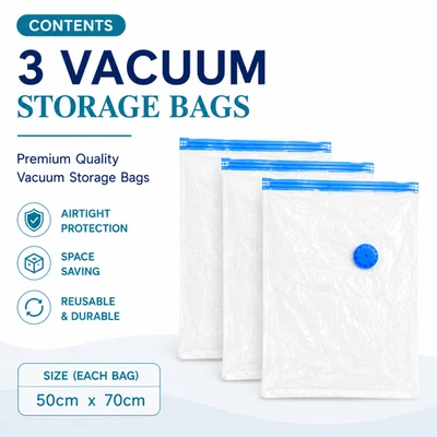 Jumbo Sacs de Rangement sous Vide Paquet 3 Vêtements Lit Compression Espace Gain - Photo 1/4