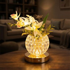 Flower Table Lamp, Orchid Flower with Crystal Vase Lamp, Cordless Touch Desk ...