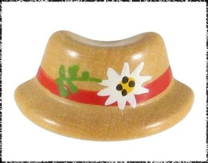 Vintage Realistic Wood Alpine Hat Button w/ Painted Flowers