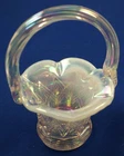 Fenton Art Glass Opalescent Iridescent Pink Mini Basket Diamond Lace
