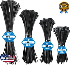 400Pcs Black Zip Ties Assorted Sizes 8–18in, 100Lb Heavy Duty Nylon Cable Ties