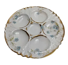 Antique Haviland & Co. Limoges France Floral Porcelain 5 Well Oyster Plate 9"