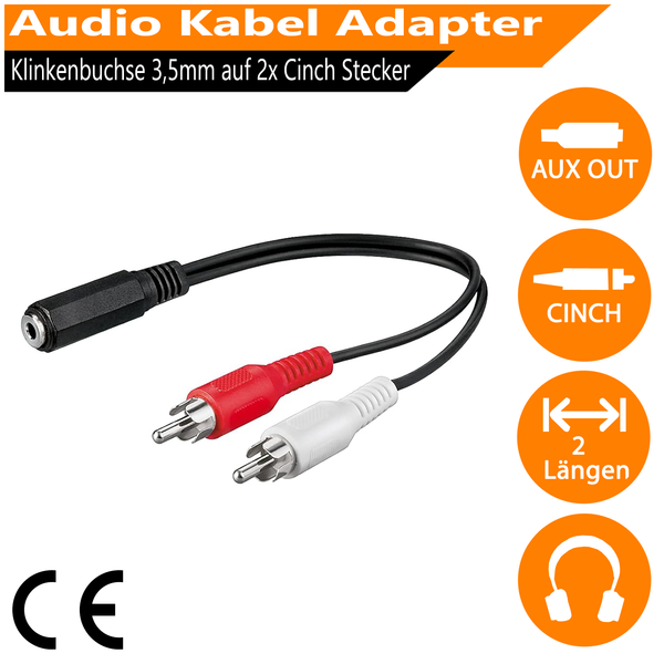 Audio Kabel Adapter 0,20M Klinkenbuchse Klinke 3,5Mm Auf 2X Cinch Stecker Stereo-image