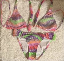 Victoria's Secret Sequins Beads Small Bikini Top  Bottom Multi Color